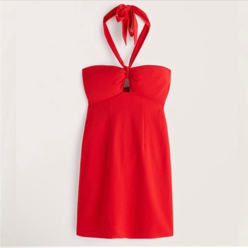 🆕 A&F Red Halter Knot-Front Cutout Mini Dress - Picture 11 of 14